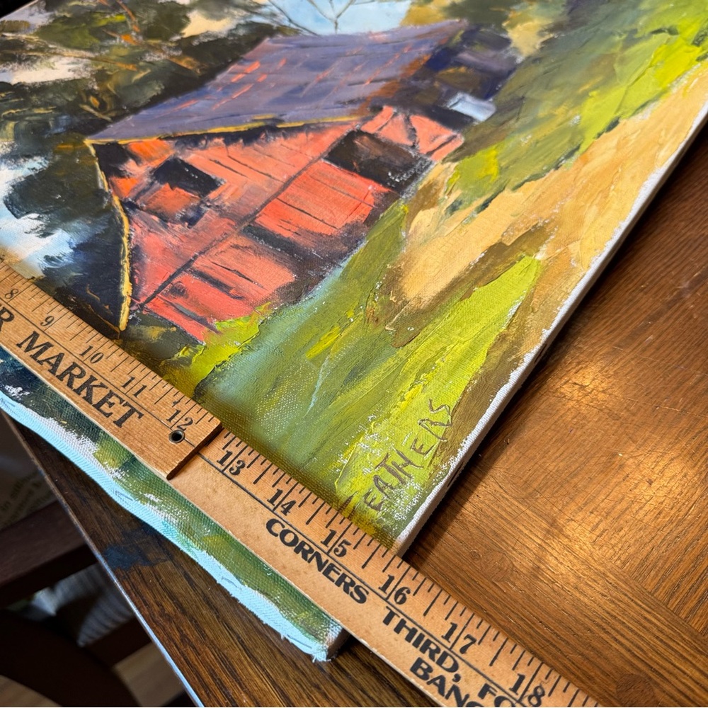 Red Barn Original Painting 14 Feathers 16x20 Canvas Art - Picture 7 of 9